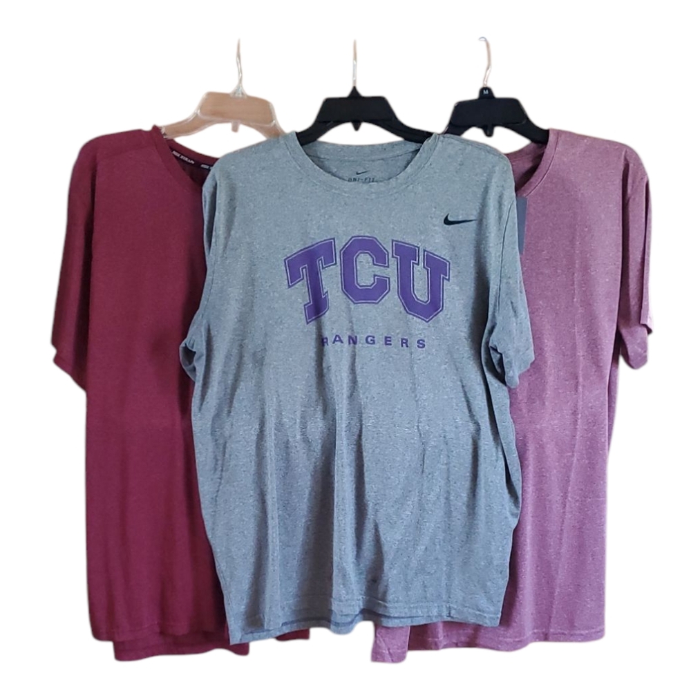 Bundle Of 3 Nike TCU Rangers Gray T-Shirt And 2 XL Wine And Rose Colors